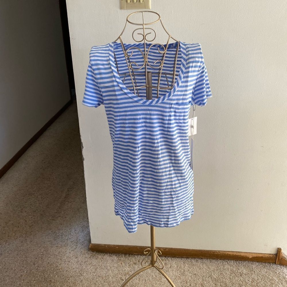 Caslon New With Tags Stripe V Neck Tee Size XS Blue White